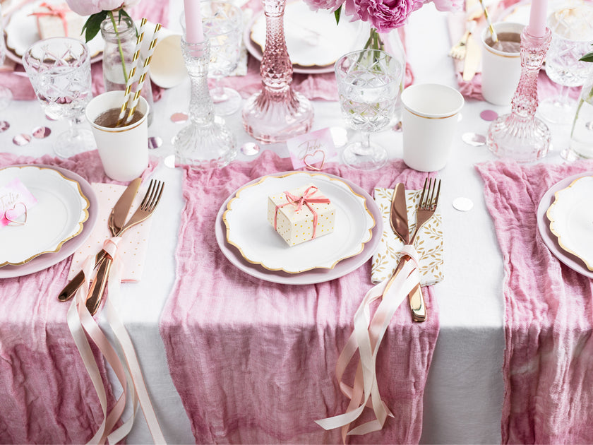 6 assiettes blanches bords dorés en carton - Wedding in rose colour