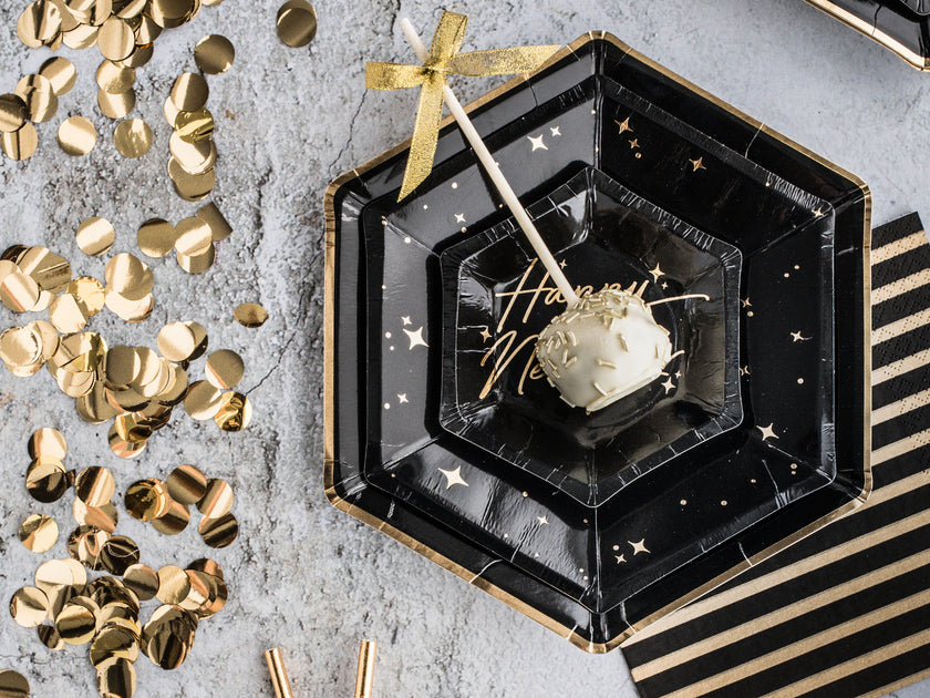 6 assiettes pentagonales noires bords dorés en carton - Gold 30th Birthday