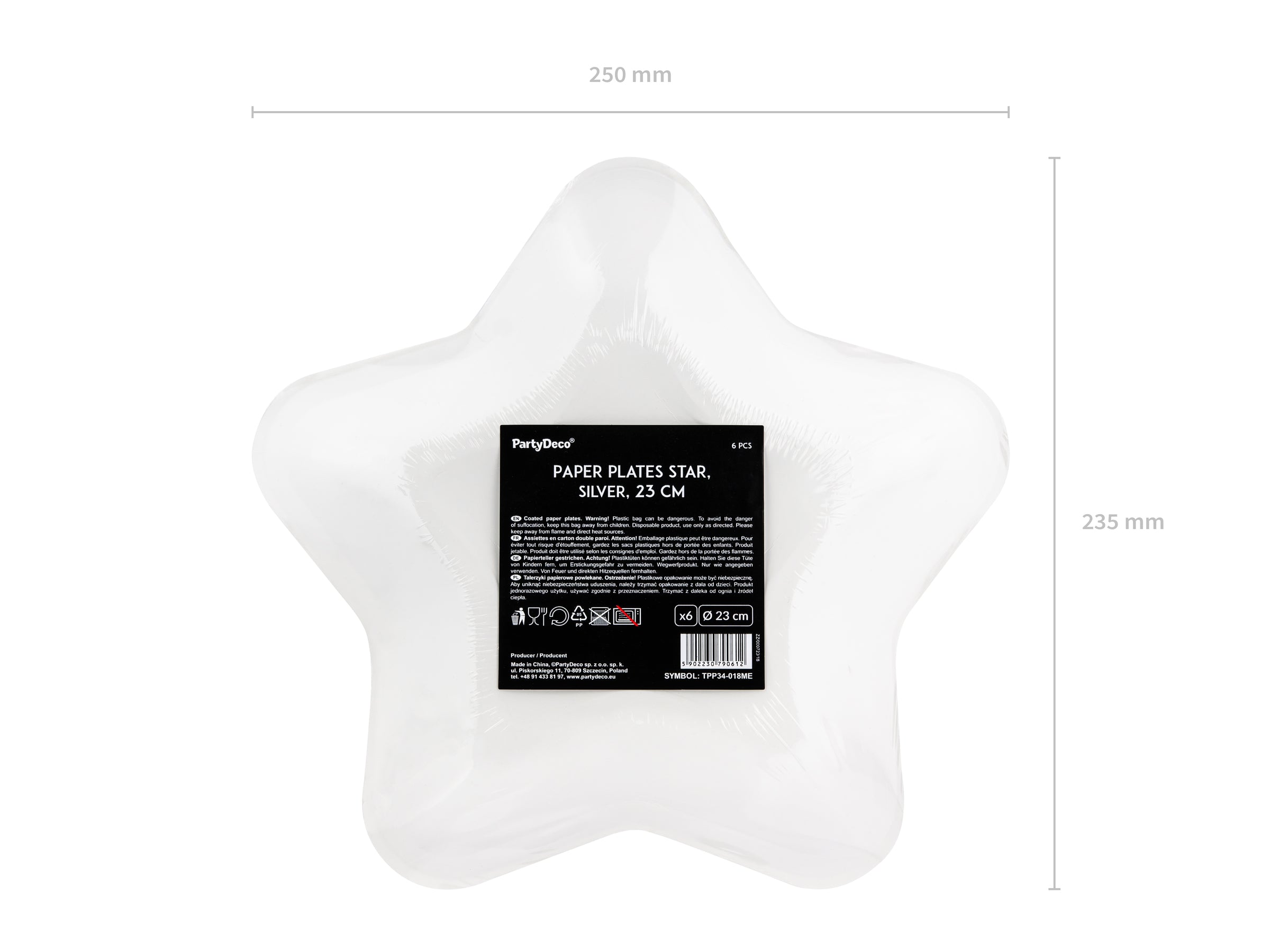 6 assiettes argentées en forme d'étoile en carton - Princess Party