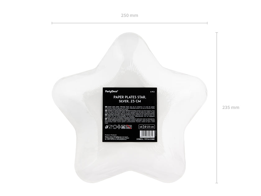 6 assiettes argentées en forme d'étoile en carton - Princess Party