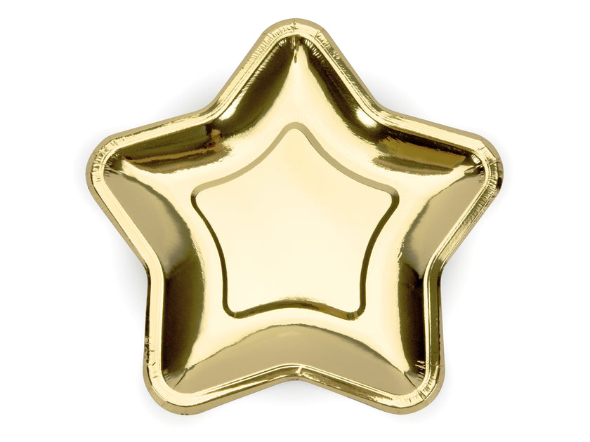 6 assiettes dorées en forme d'étoile en carton - Princess Party