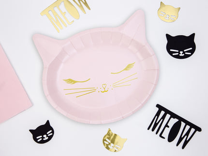 6 assiettes roses en forme de chat en carton - Meow Party