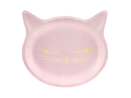 6 assiettes roses en forme de chat en carton - Meow Party