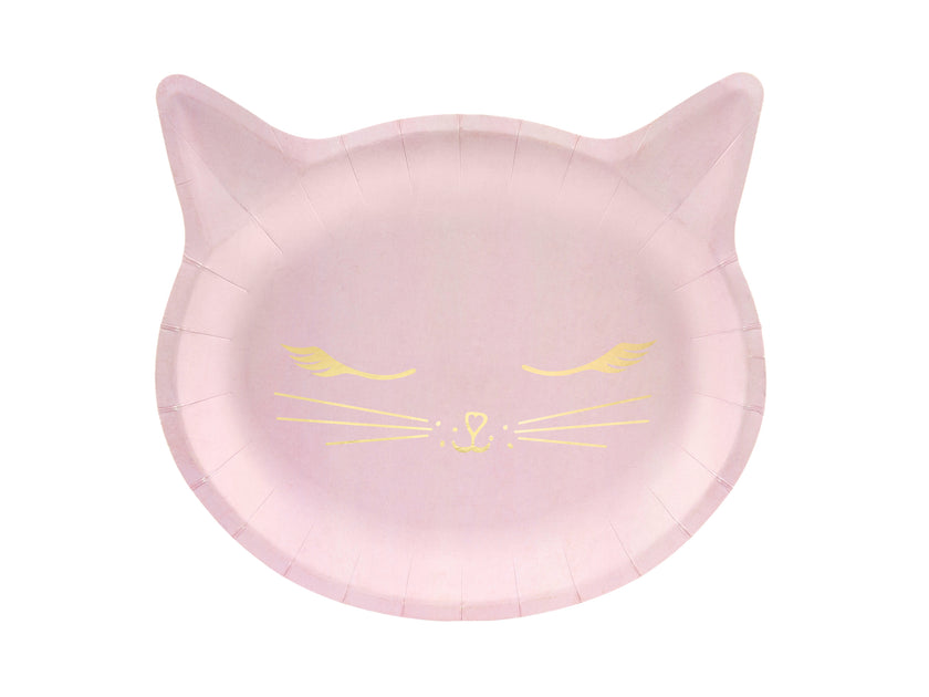 6 assiettes roses en forme de chat en carton - Meow Party