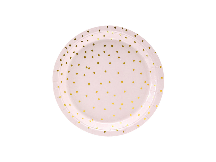 6 assiettes roses à pois dorés en carton - Polka Dots Collection