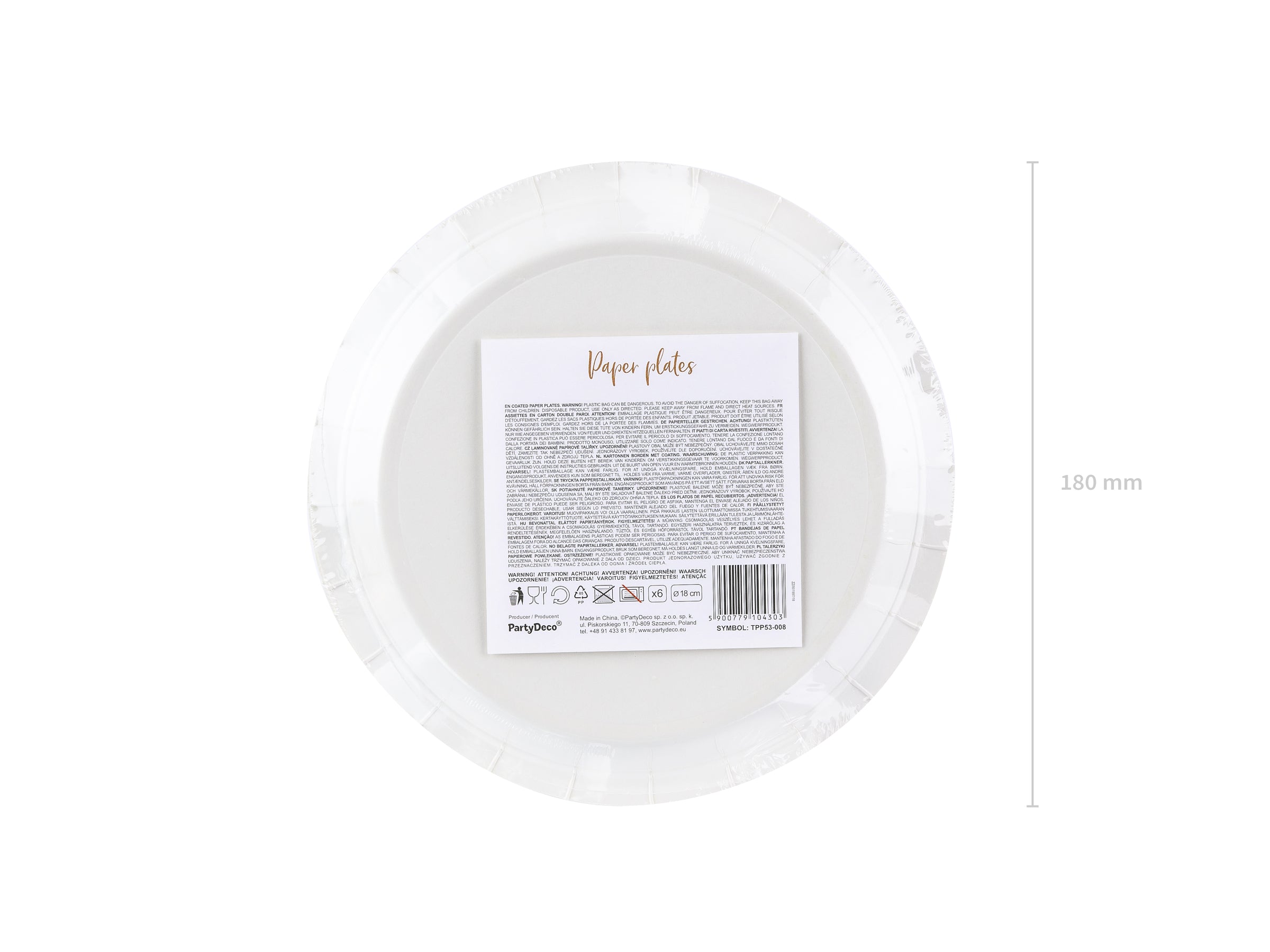 6 assiettes blanches à pois rose gold en carton - Polka Dots Collection