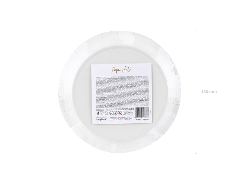 6 assiettes blanches à pois rose gold en carton - Polka Dots Collection