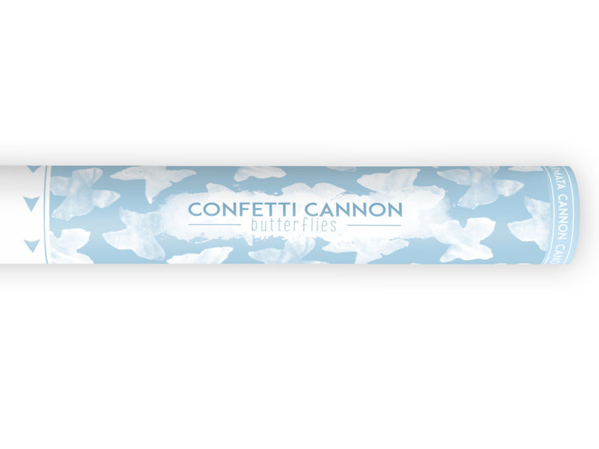 Canon à confettis papillons blancs de 40 cm