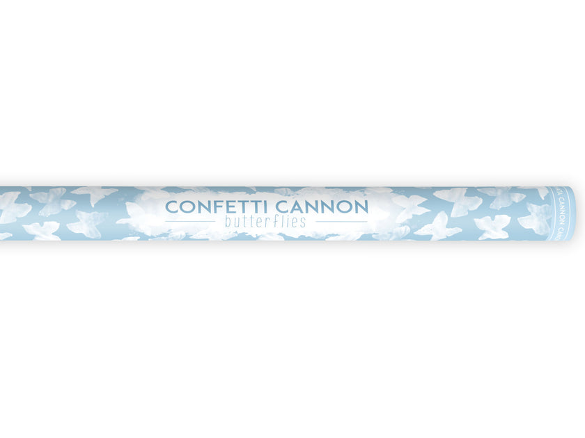 Canon à confettis papillons blancs de 80 cm