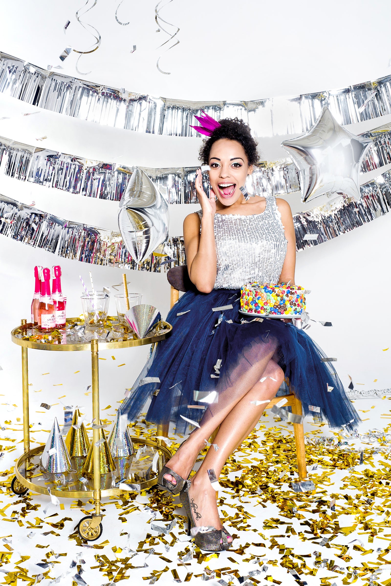 Canon à confettis rectangle argenté de 40 cm