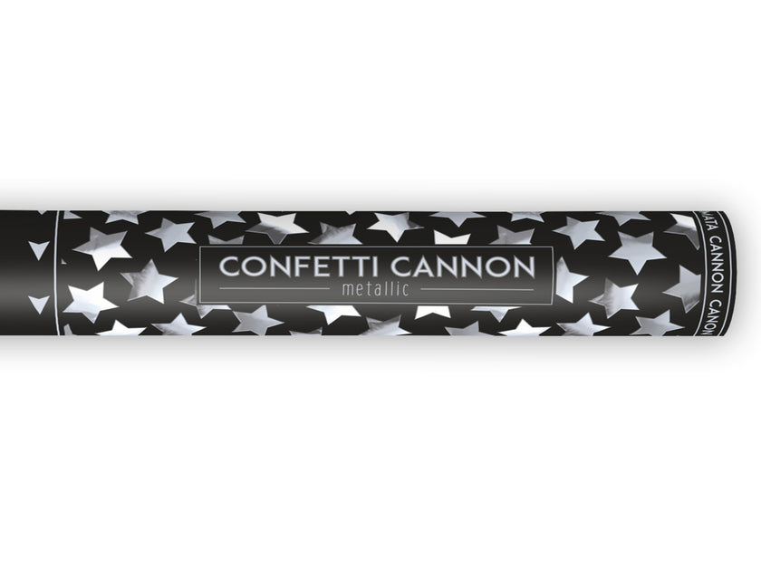 Canon à confettis étoiles argentées de 40 cm