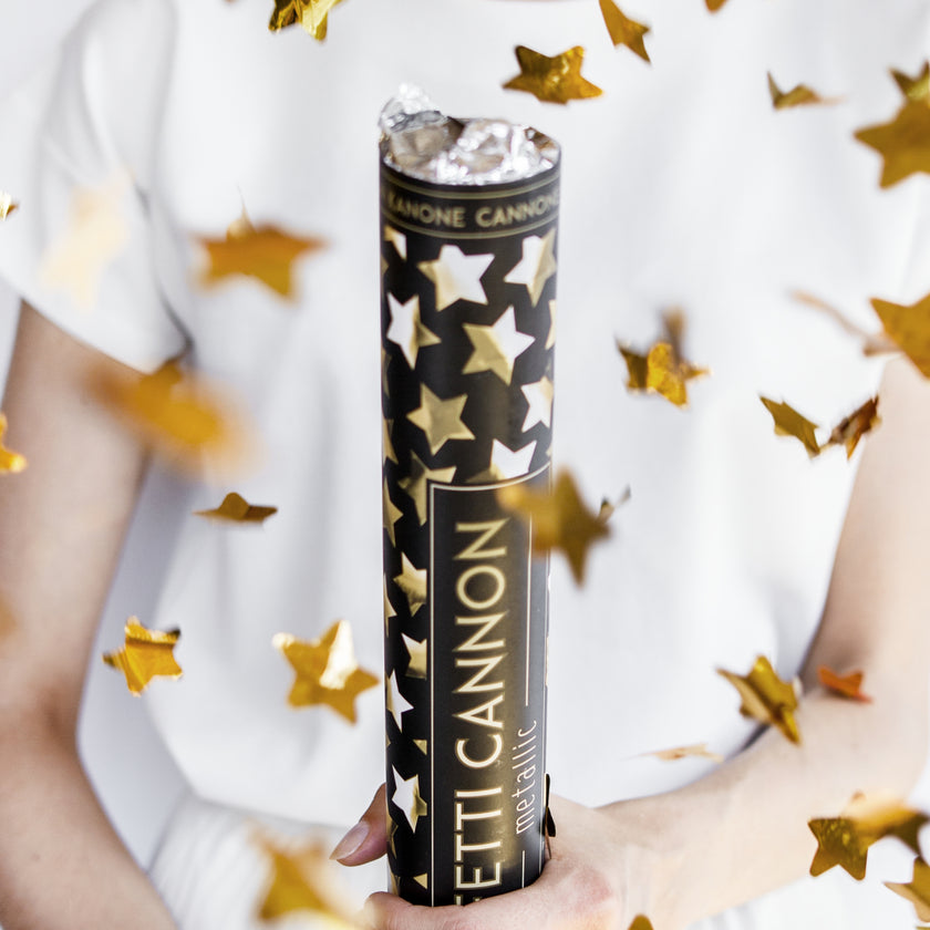 Canon à confettis étoiles dorées de 40 cm