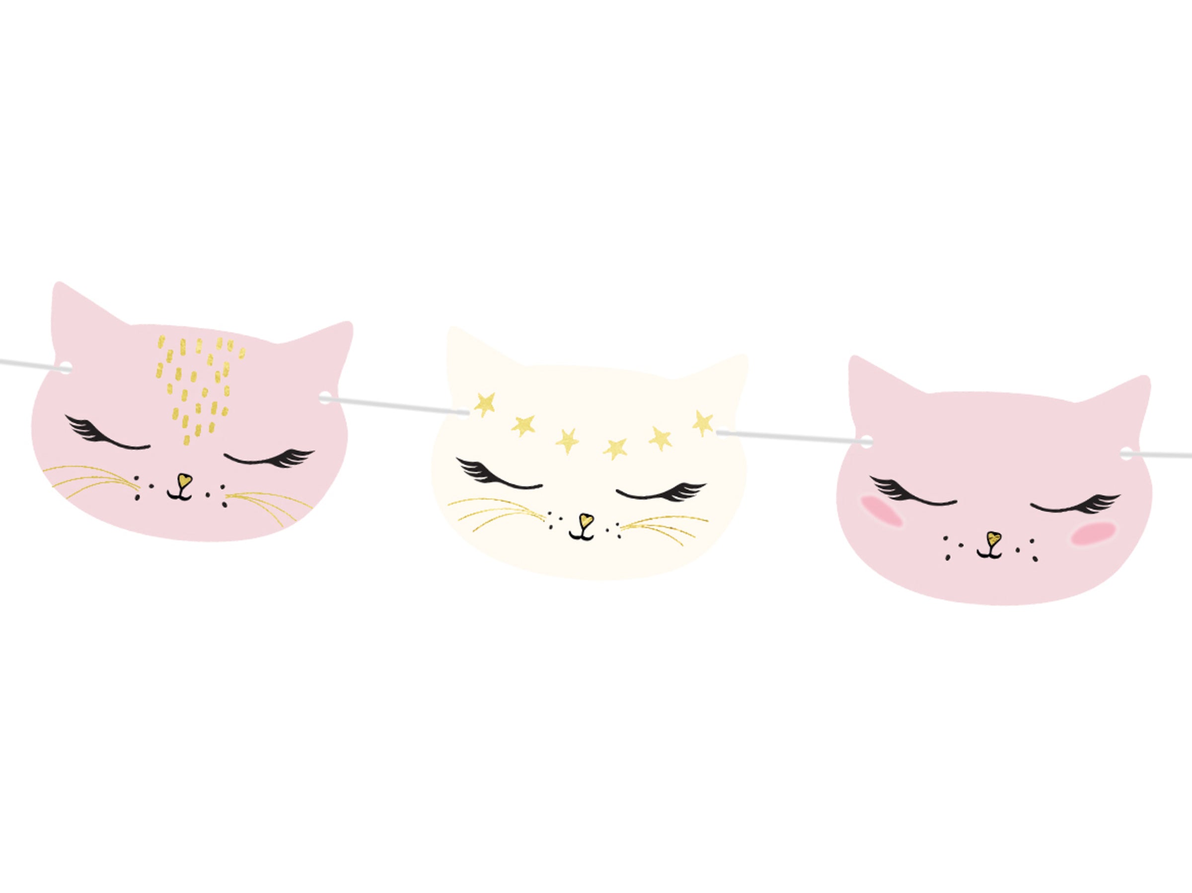 Guirlande têtes de chats rose pastel en papier - Meow Party
