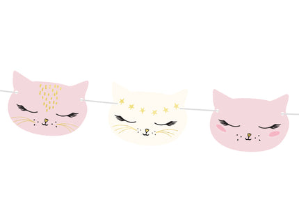 Guirlande têtes de chats rose pastel en papier - Meow Party