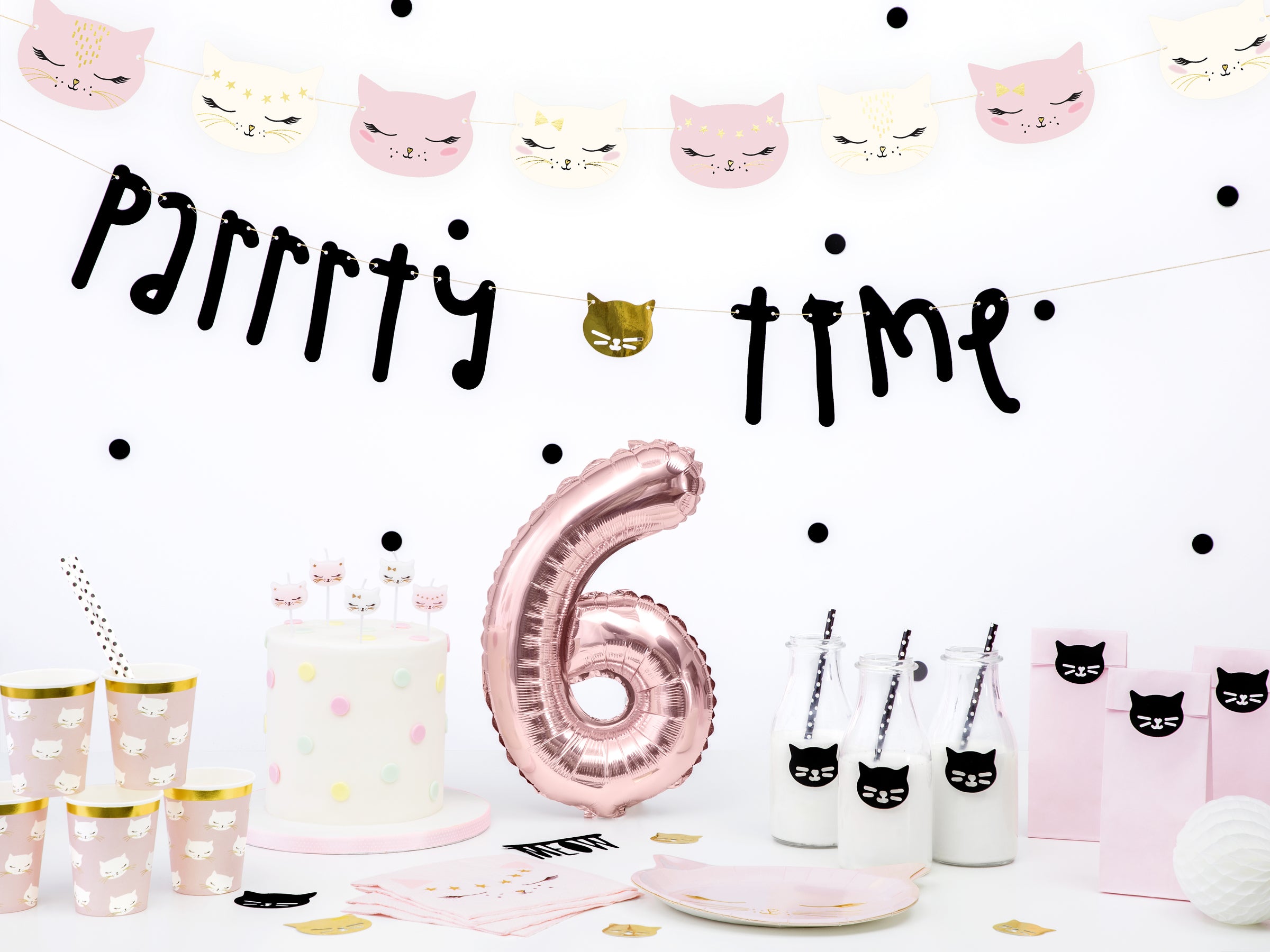 Guirlande têtes de chats rose pastel en papier - Meow Party