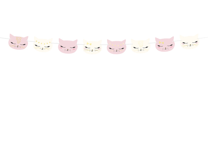 Guirlande têtes de chats rose pastel en papier - Meow Party