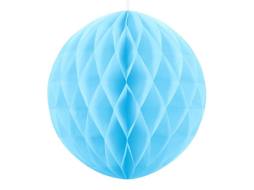 Boule bleue ciel de 20 cm en nid d'abeille