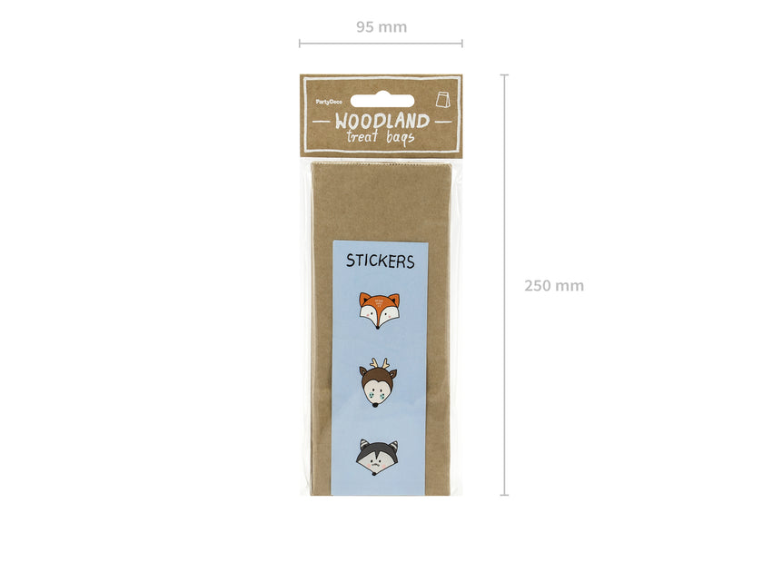 6 sachets en papier Kraft avec stickers - Woodland