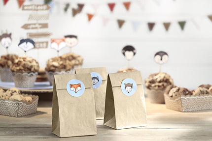 6 sachets en papier Kraft avec stickers - Woodland
