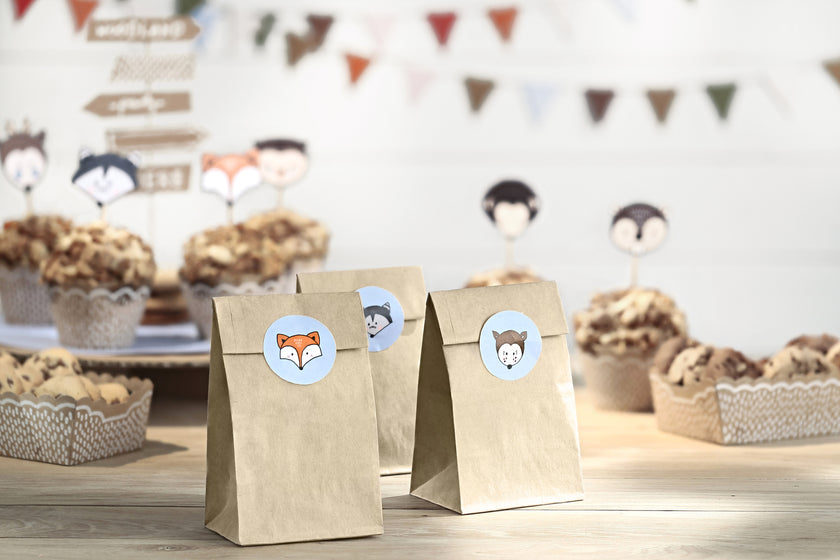 6 sachets en papier Kraft avec stickers - Woodland