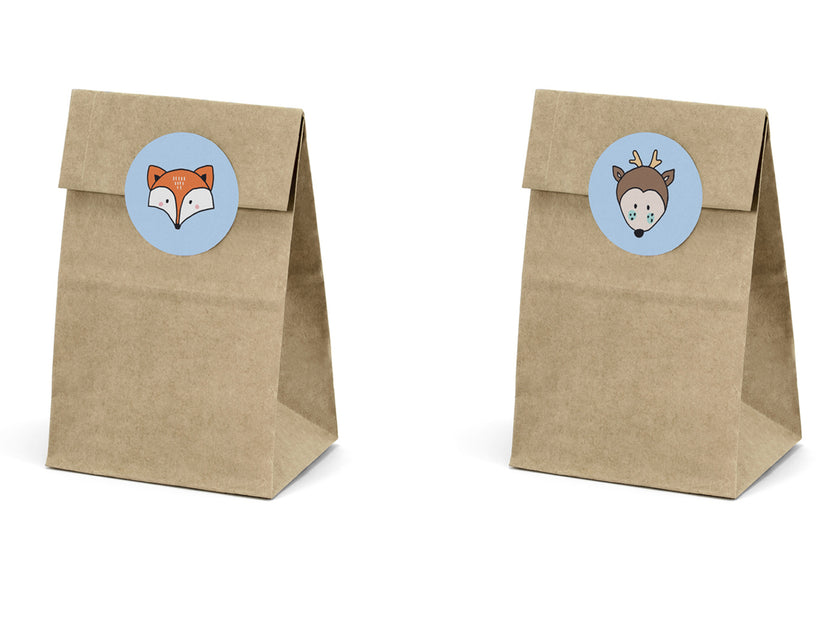 6 sachets en papier Kraft avec stickers - Woodland