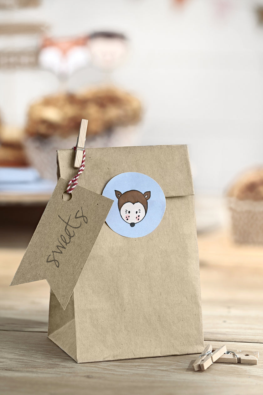 6 sachets en papier Kraft avec stickers - Woodland