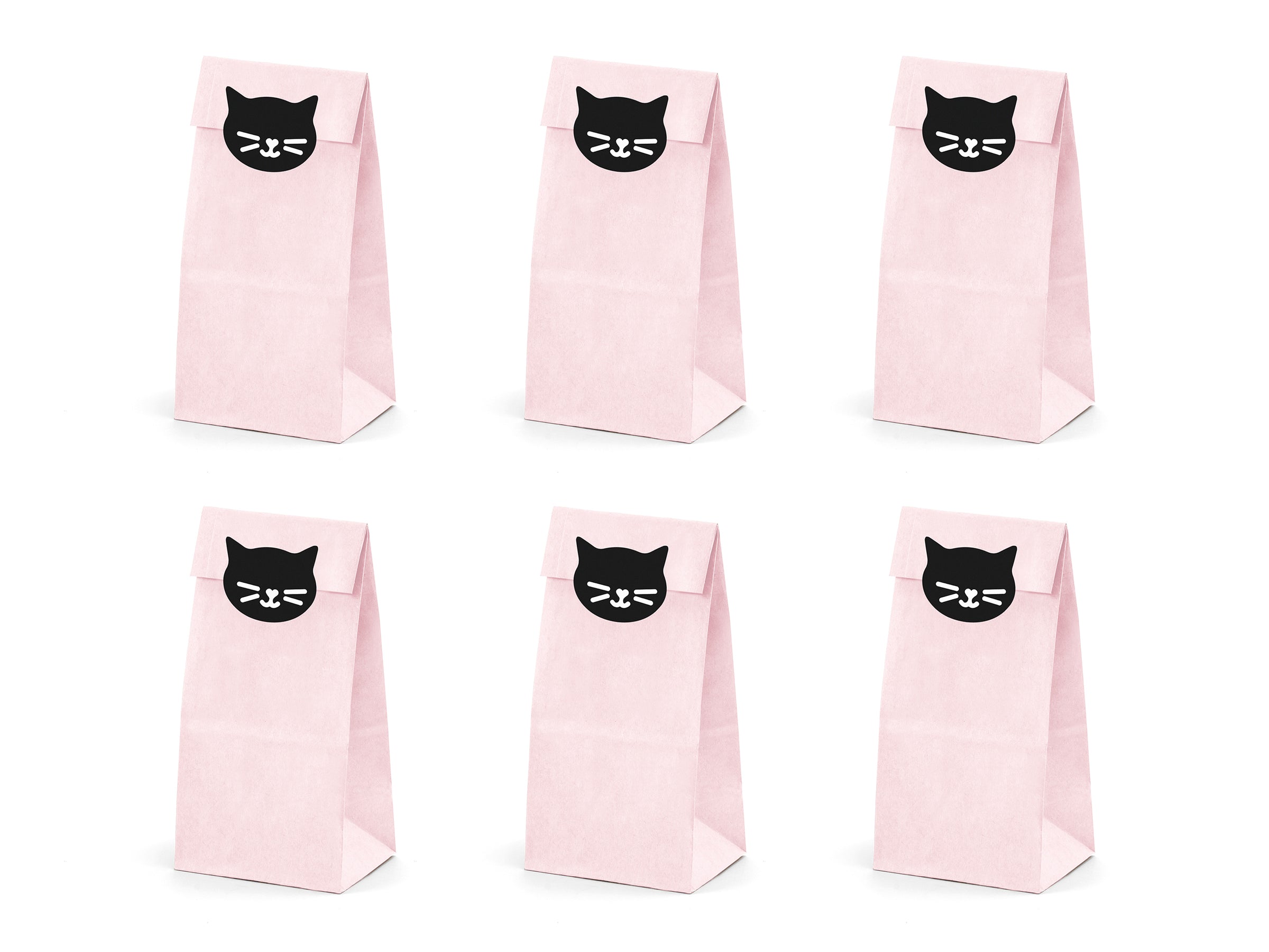 6 sachets roses en papier avec stickers chats - Meow Party