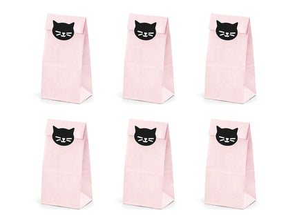 6 sachets roses en papier avec stickers chats - Meow Party