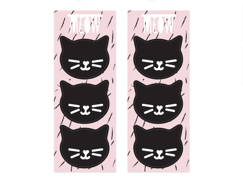 6 sachets roses en papier avec stickers chats - Meow Party
