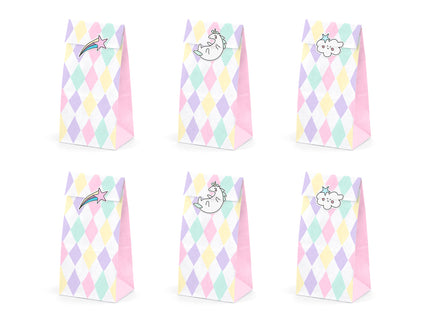 6 sachets en papier multicolores à motifs avec stickers licorne - Unicorn Collection