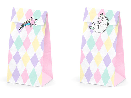 6 sachets en papier multicolores à motifs avec stickers licorne - Unicorn Collection