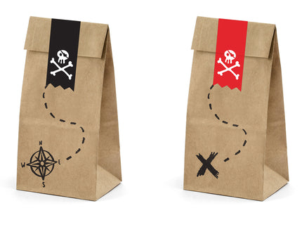 6 sachets pirates en papier Kraft avec stickers pirates - Piratas Party