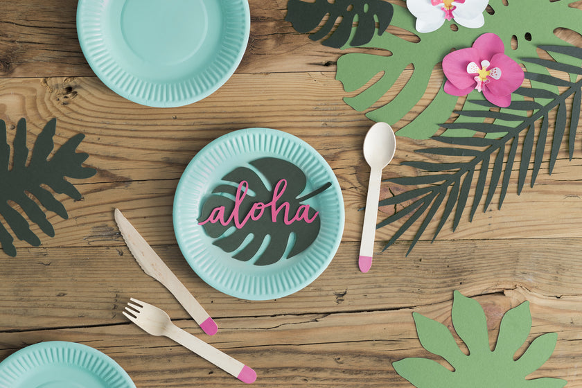 6 étiquettes porte-noms vertes en forme de feuille - Aloha Collection