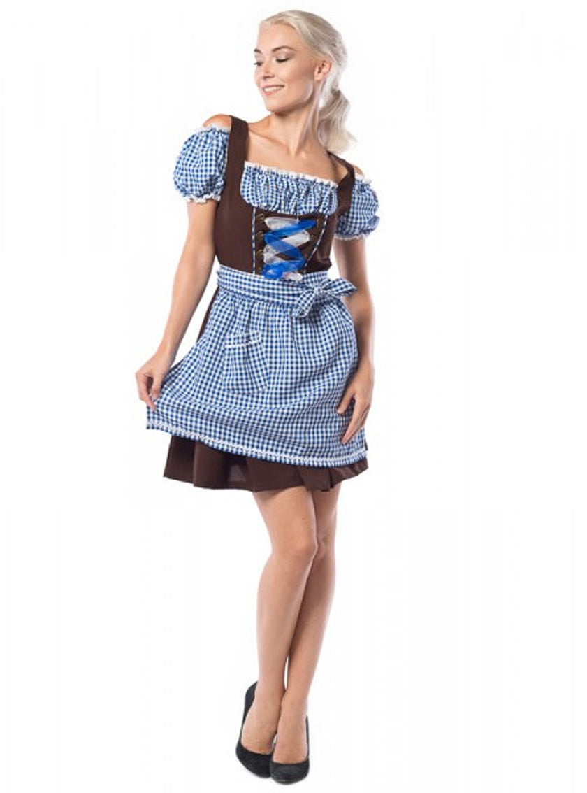 Dirndl Oktoberfest bleu et marron femme grande taille