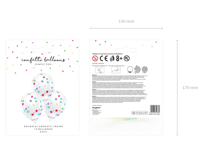 6 ballons en latex avec confettis de couleurs (30 cm)
