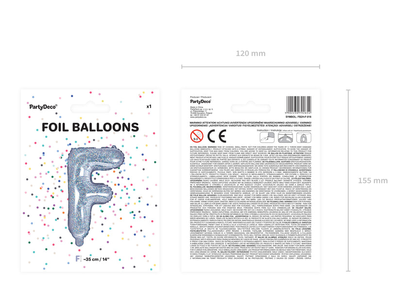 Ballon aluminium lettre F argenté à paillettes