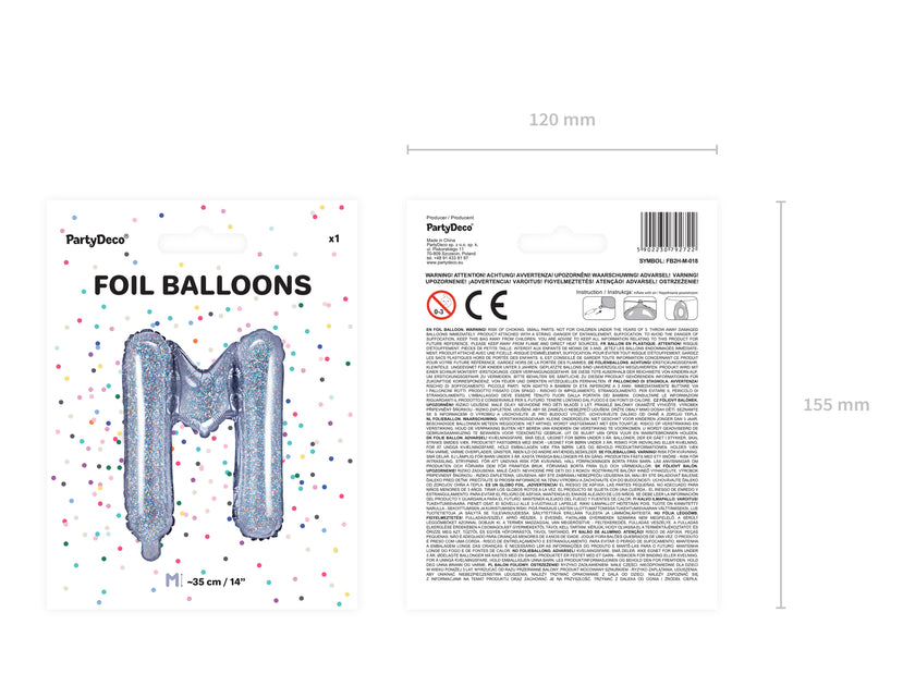 Ballon aluminium lettre M argenté à paillettes