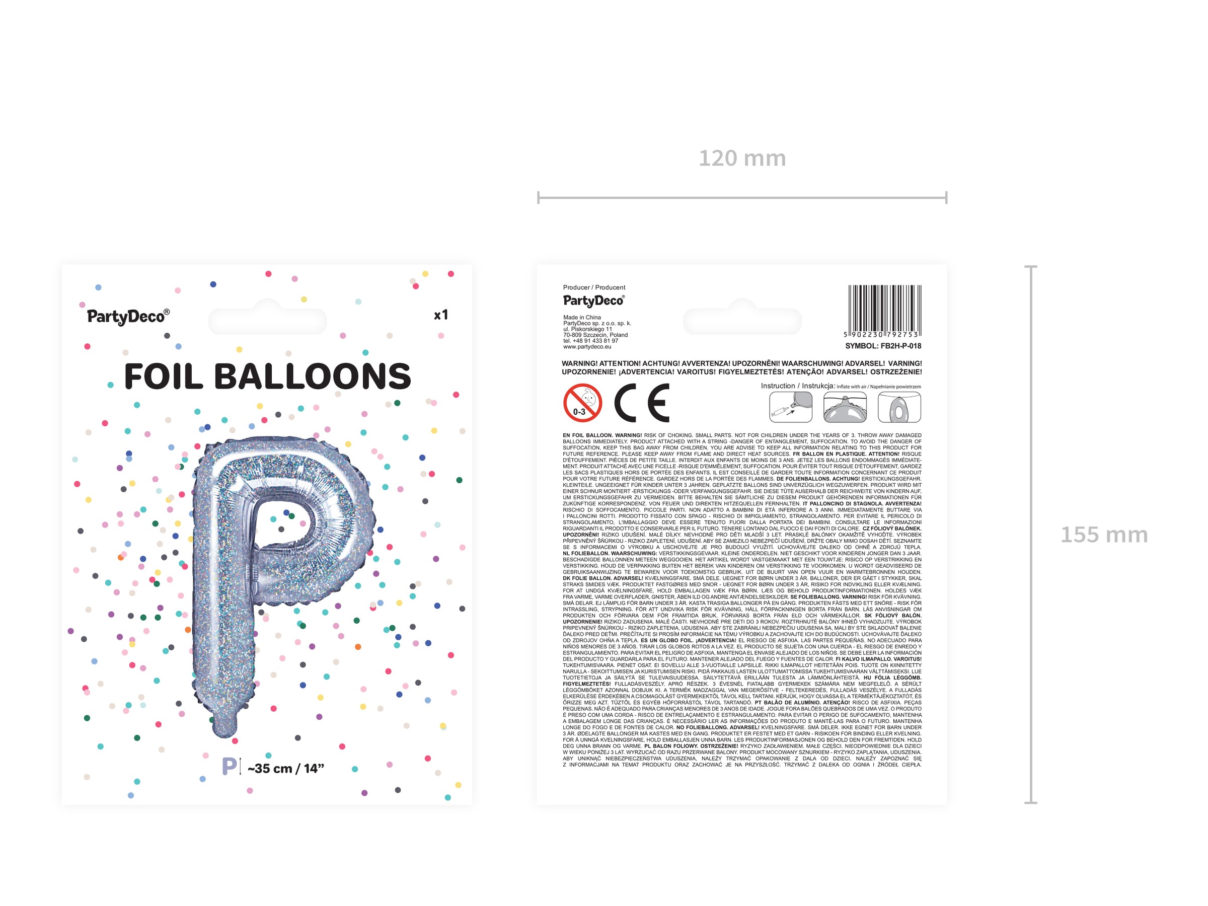 Ballon aluminium lettre P argenté à paillettes