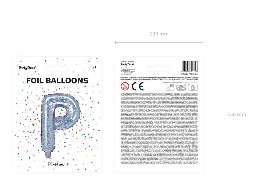 Ballon aluminium lettre P argenté à paillettes