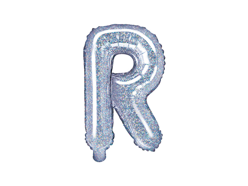 Ballon aluminium lettre R argenté à paillettes