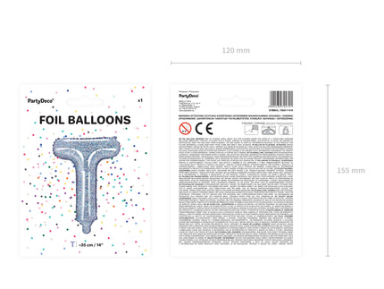 Ballon aluminium lettre T argenté à paillettes