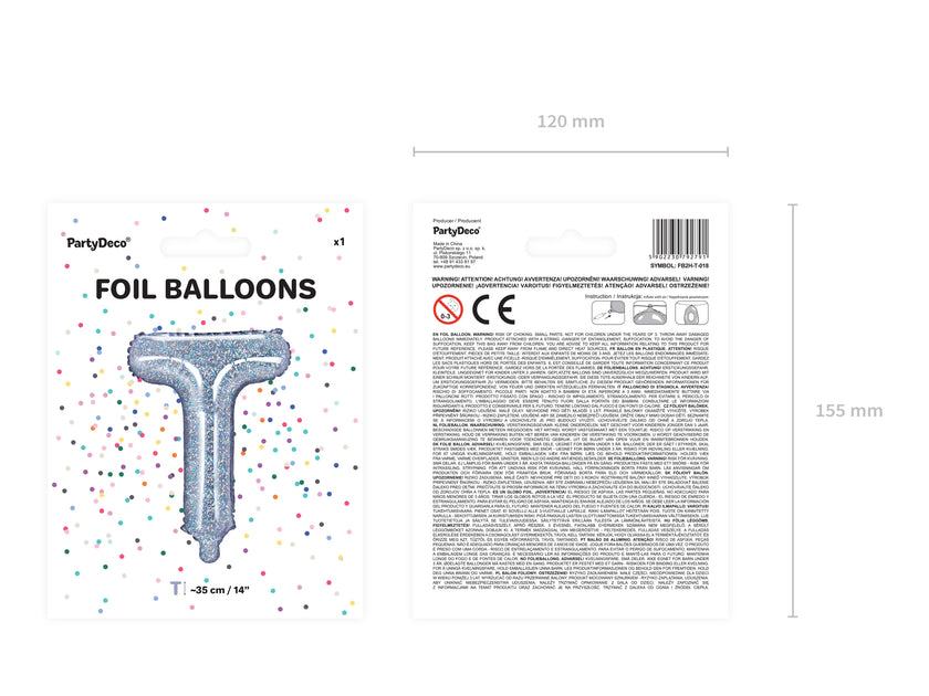 Ballon aluminium lettre T argenté à paillettes