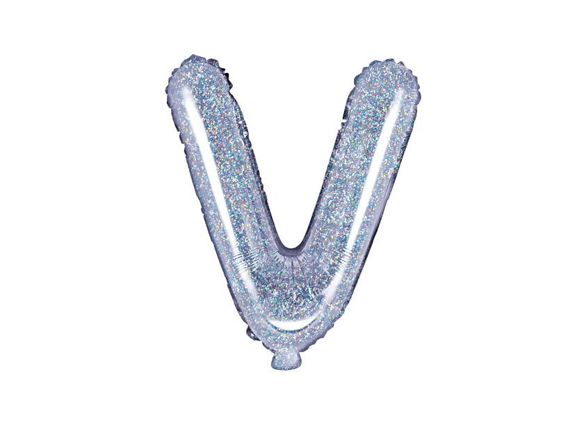 Ballon aluminium lettre V argenté à paillettes