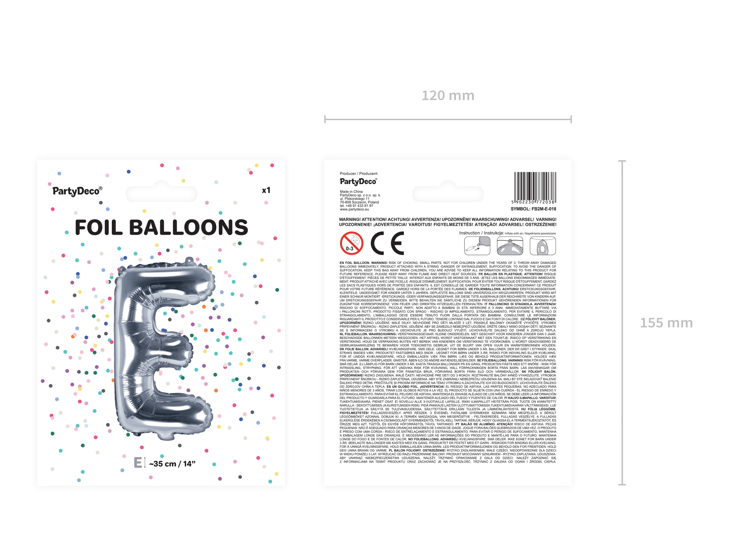Ballon aluminium lettre E argenté (35cm)