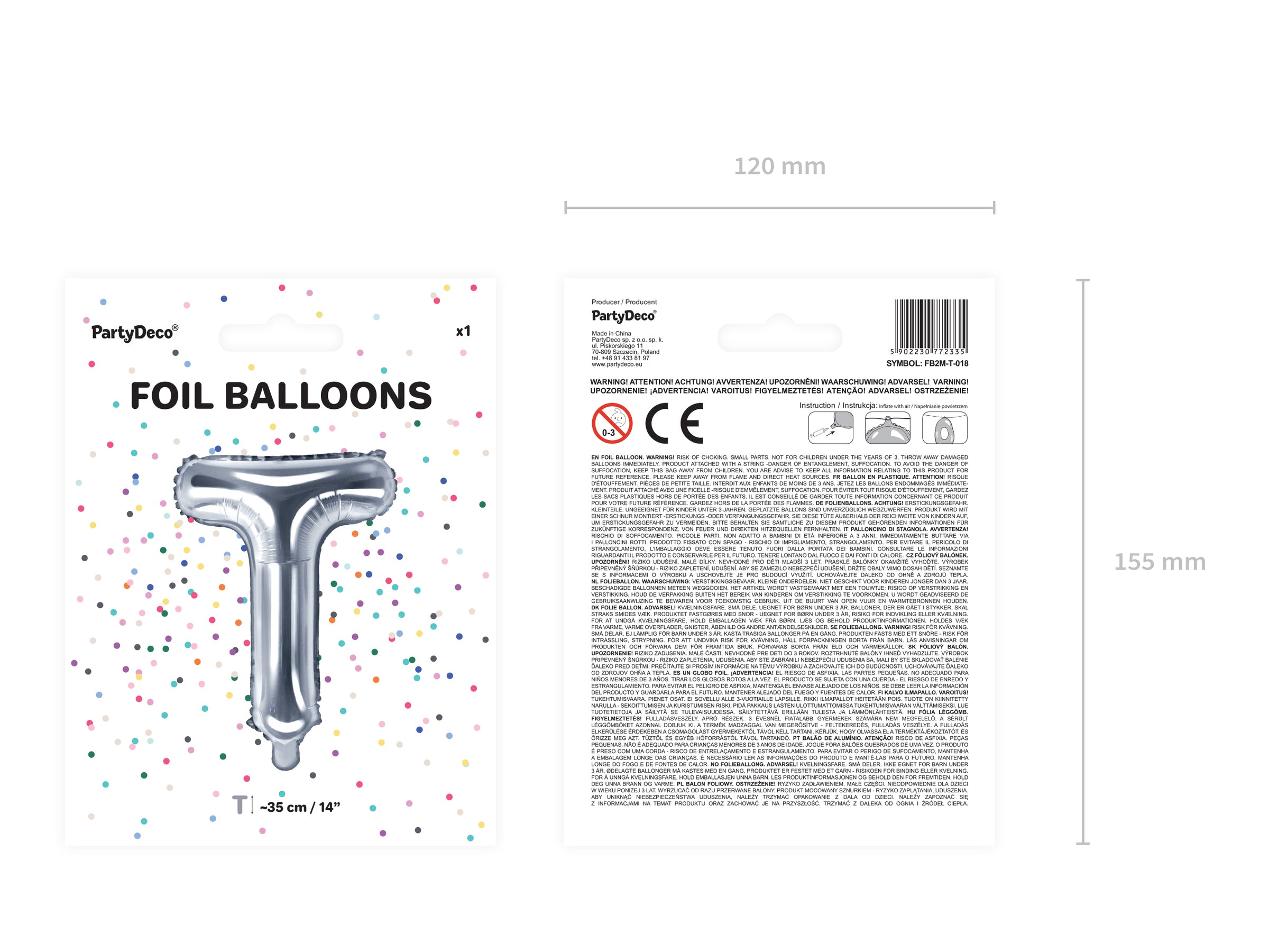 Ballon aluminium lettre T argenté