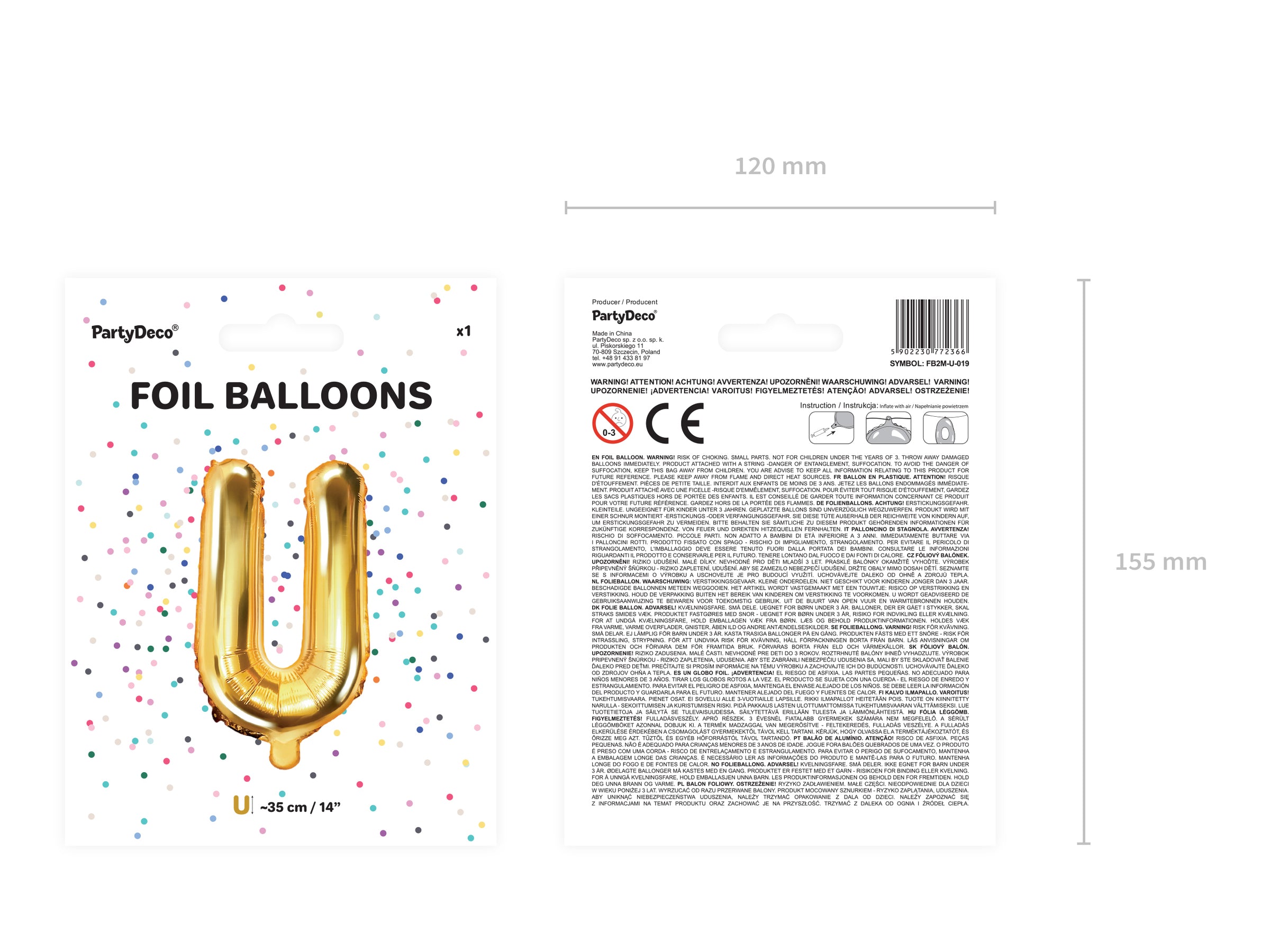 Ballon aluminium lettre U doré (35cm)