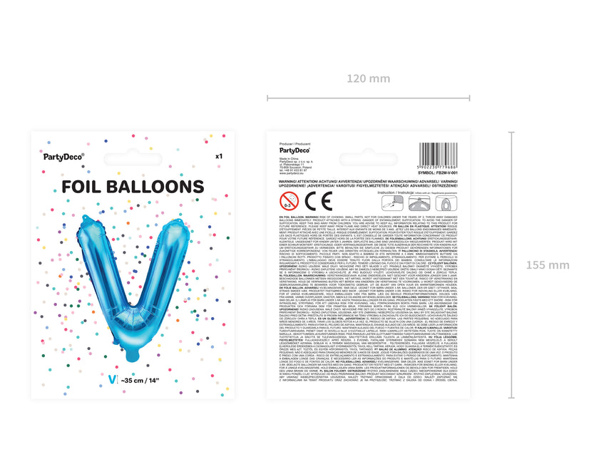 Ballon aluminium lettre V bleu (35cm)