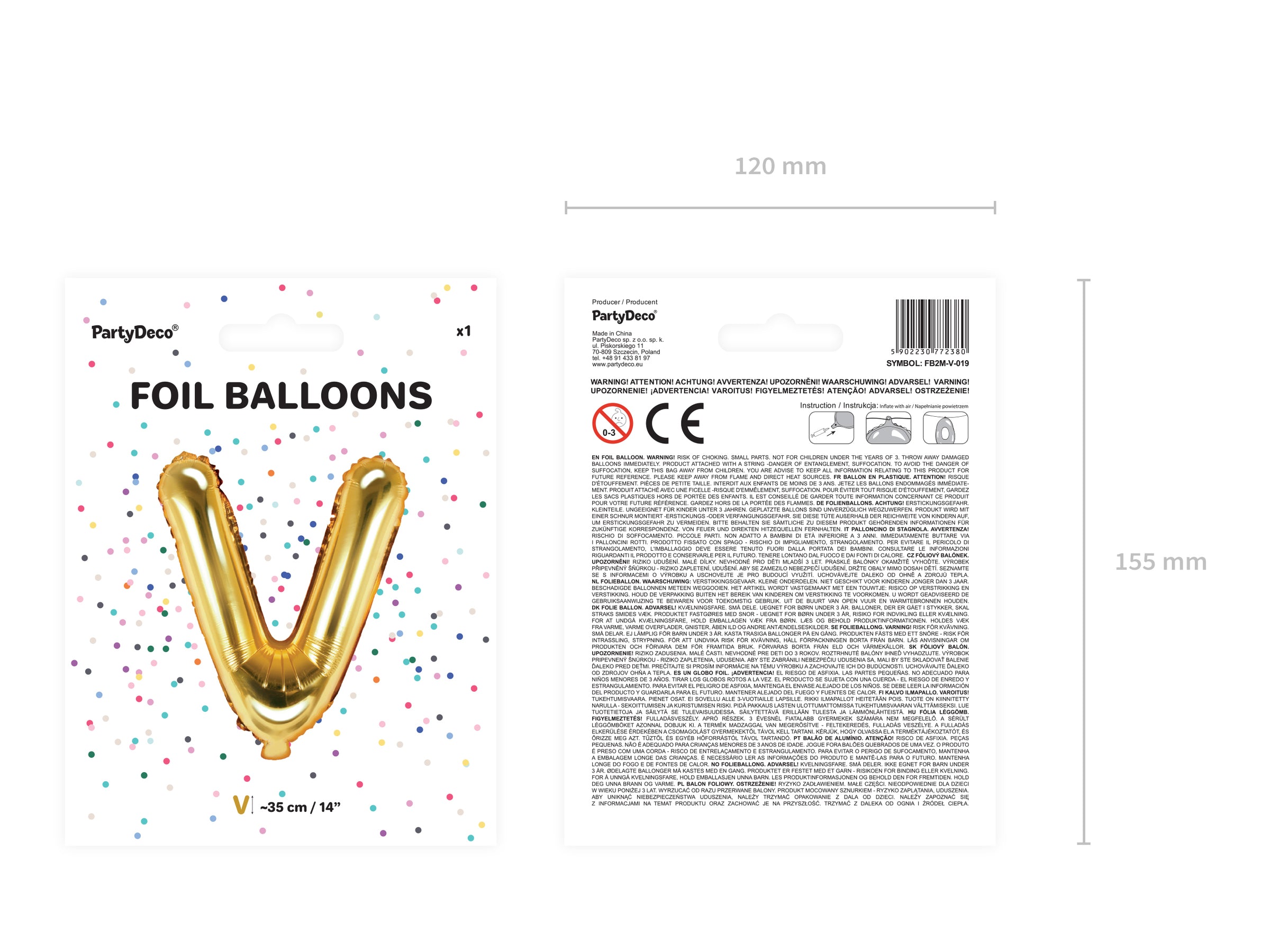 Ballon aluminium lettre V doré (35cm)