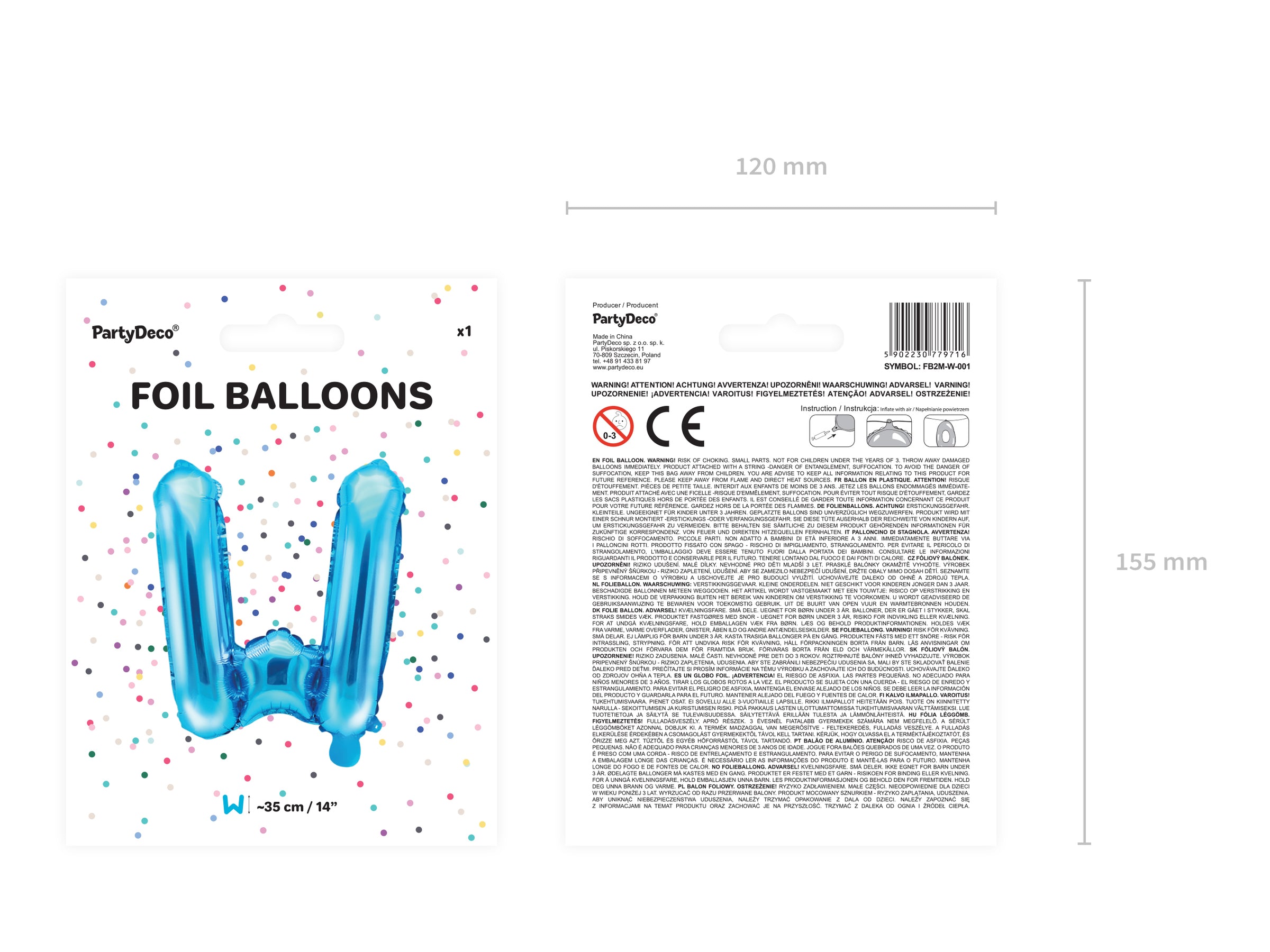 Ballon aluminium lettre W bleu (35cm)