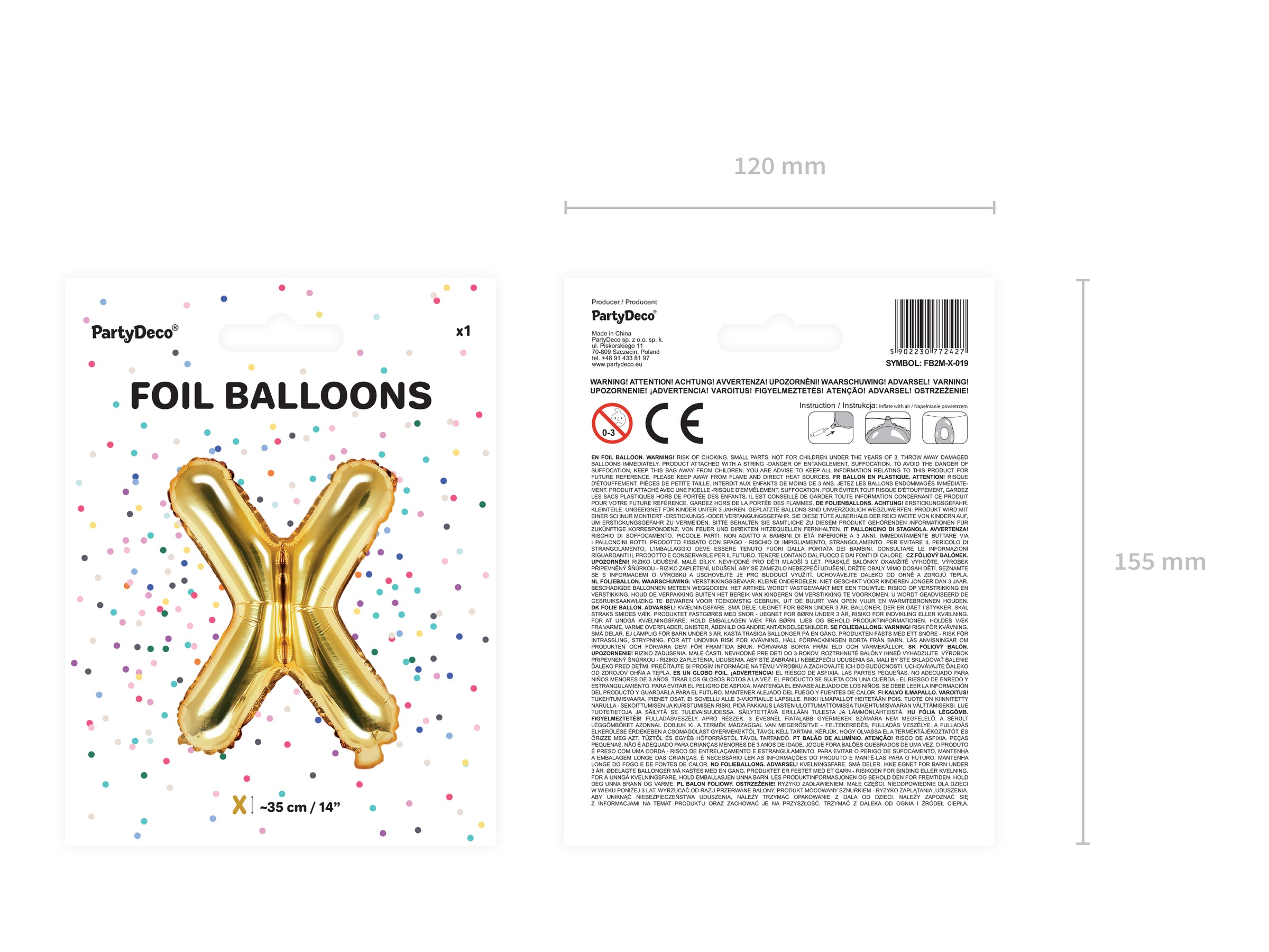 Ballon aluminium lettre X doré (35cm)